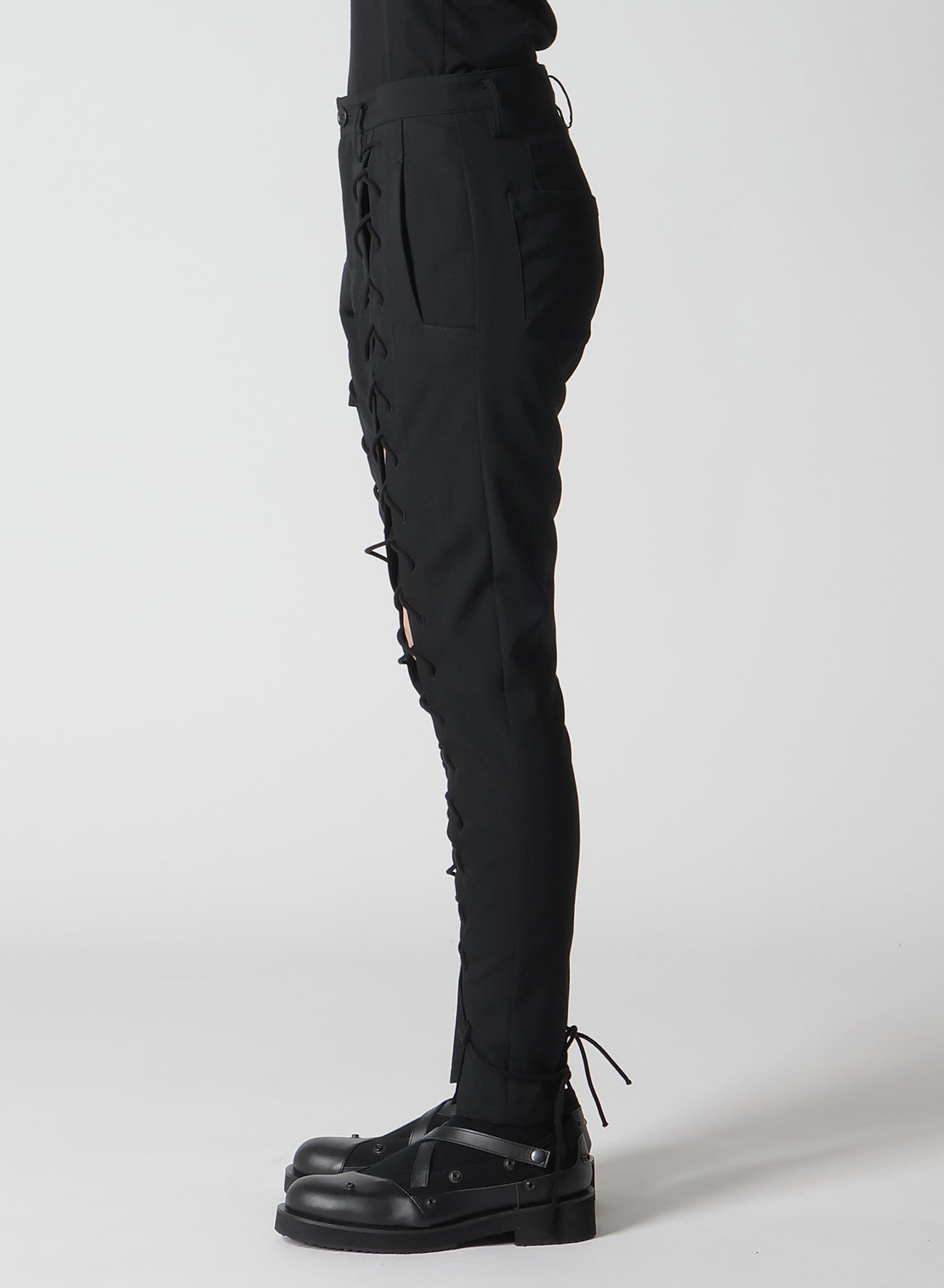 WOOL GABARDINE LACE-UP PANTS