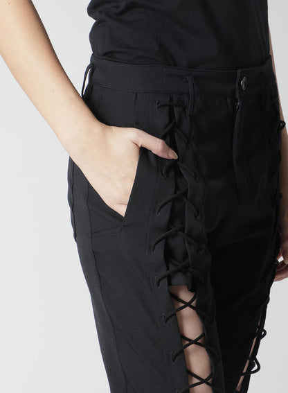 WOOL GABARDINE LACE-UP PANTS