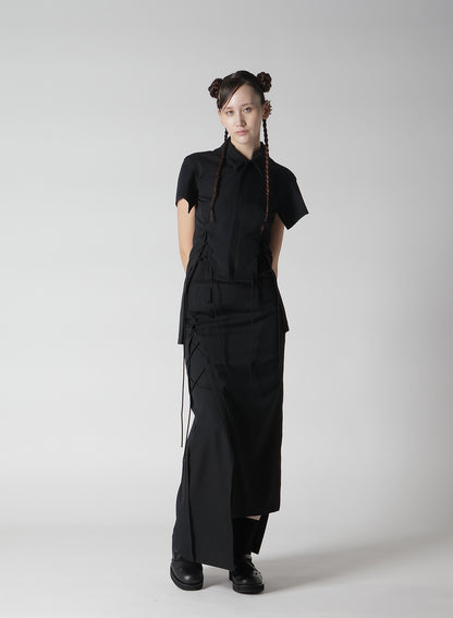 WOOL GABARDINE LACE-UP LONG SKIRT