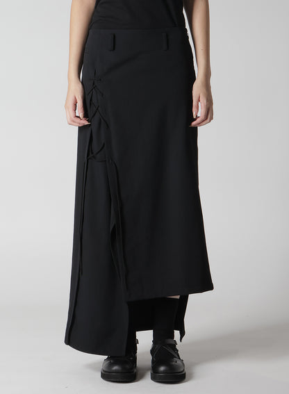 WOOL GABARDINE LACE-UP LONG SKIRT