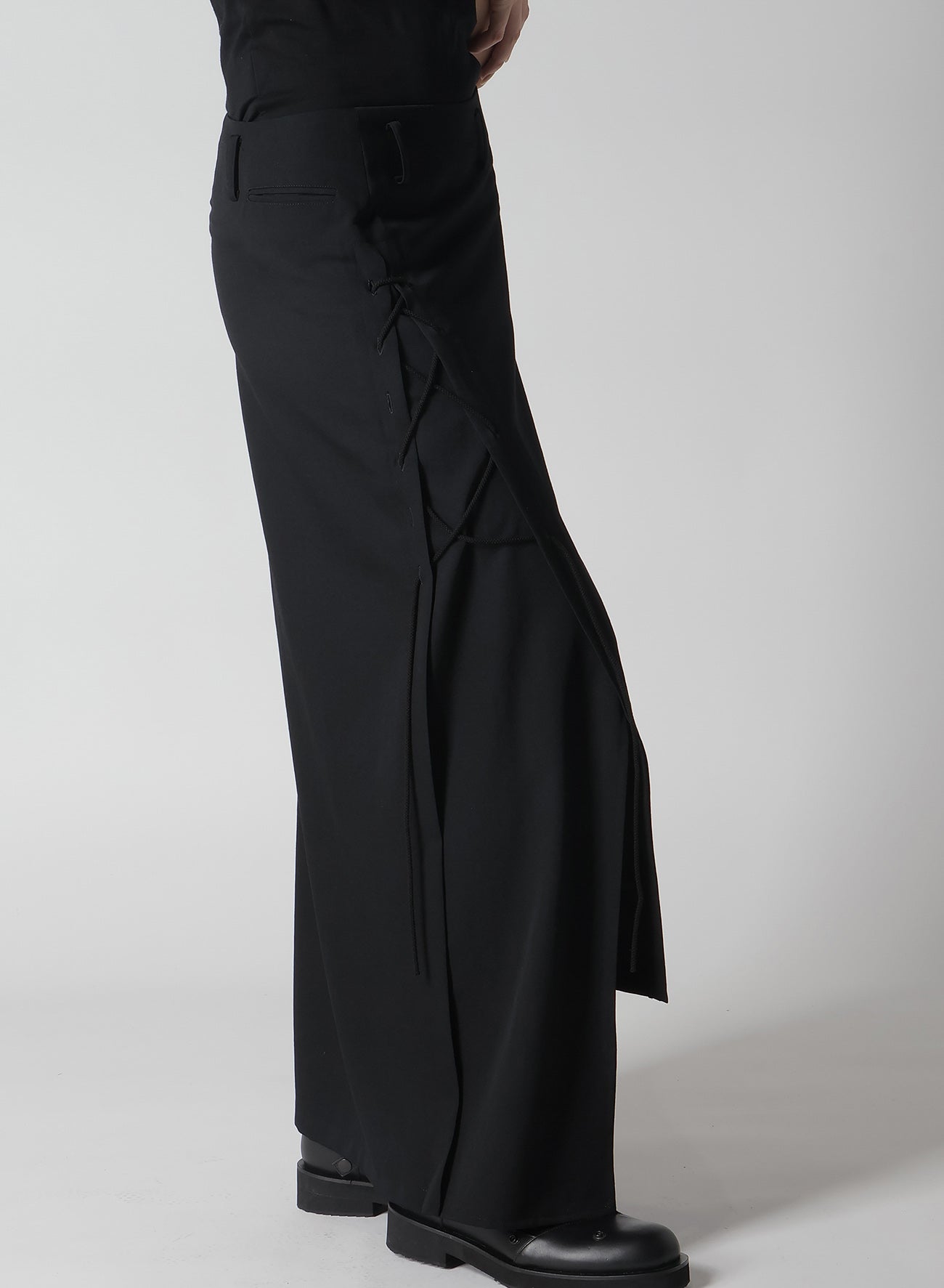 WOOL GABARDINE LACE-UP LONG SKIRT