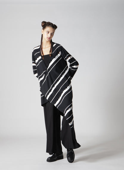 HOLED BORDER PATTERN SQUARE HEM CARDIGAN