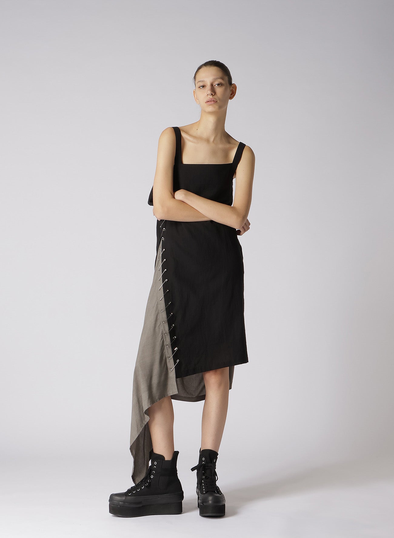 SUMI INK DYE ASYMMETRIC DRESS WITH PIN