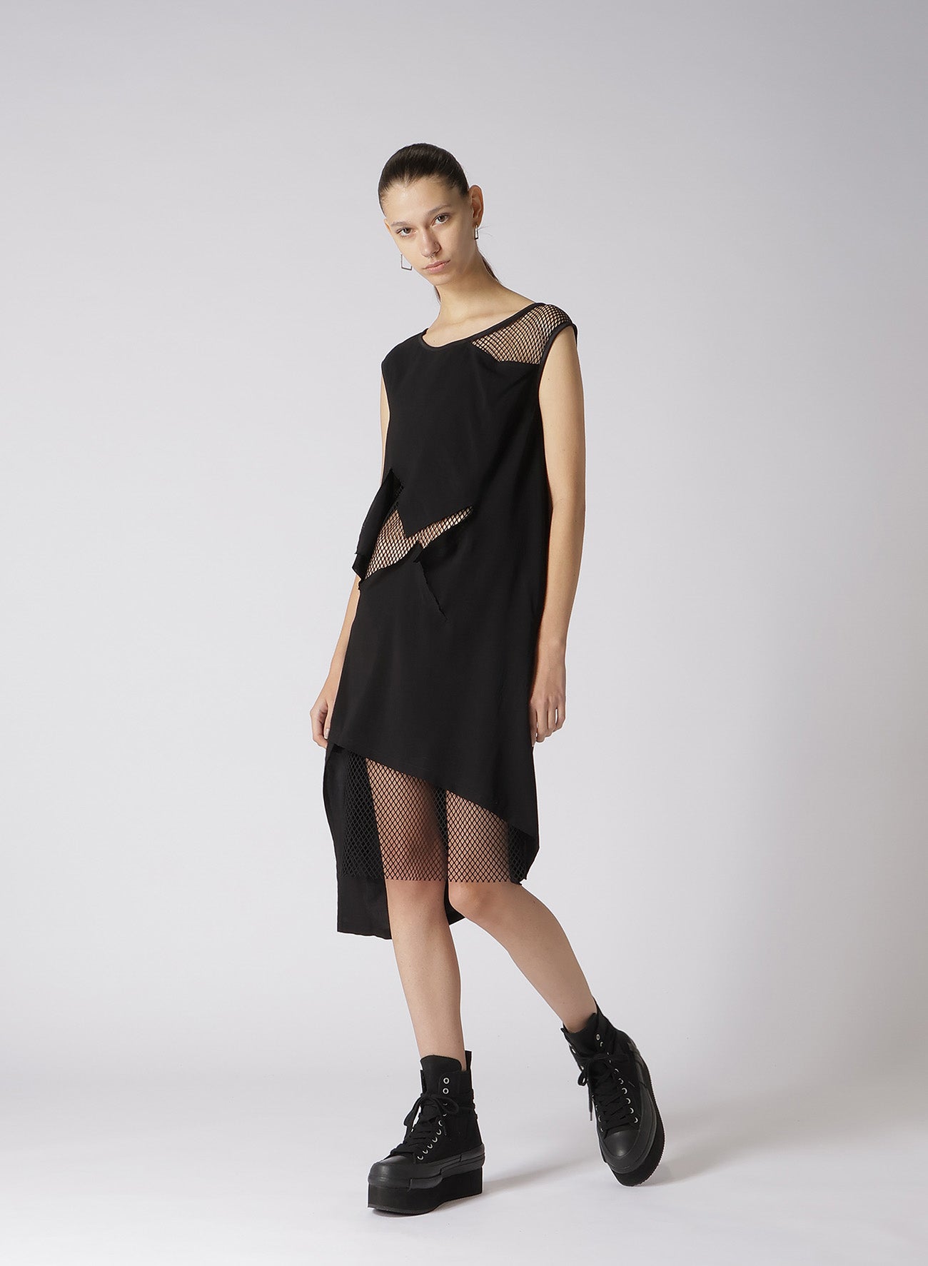 LAWN + MESH SLEEVELESS LAYERED DRESS