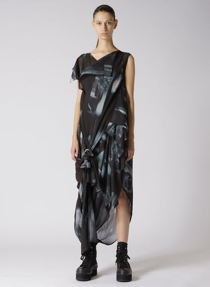 PHOTO SHREDDER PRINT DRAPE DRESS