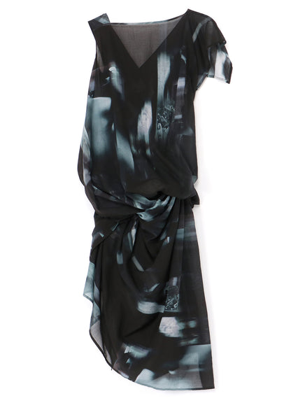 PHOTO SHREDDER PRINT DRAPE DRESS