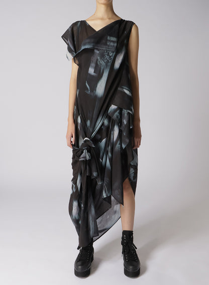 PHOTO SHREDDER PRINT DRAPE DRESS