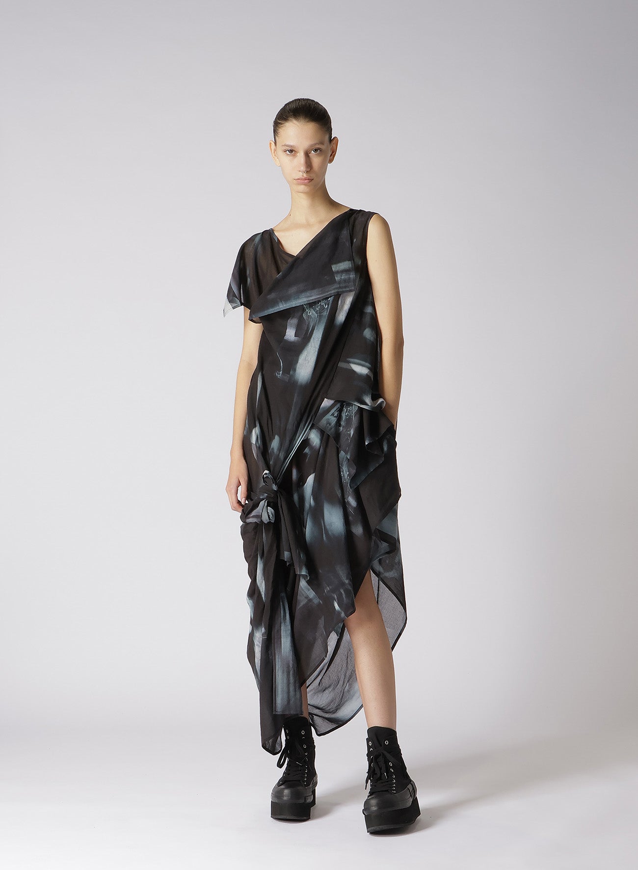 PHOTO SHREDDER PRINT DRAPE DRESS