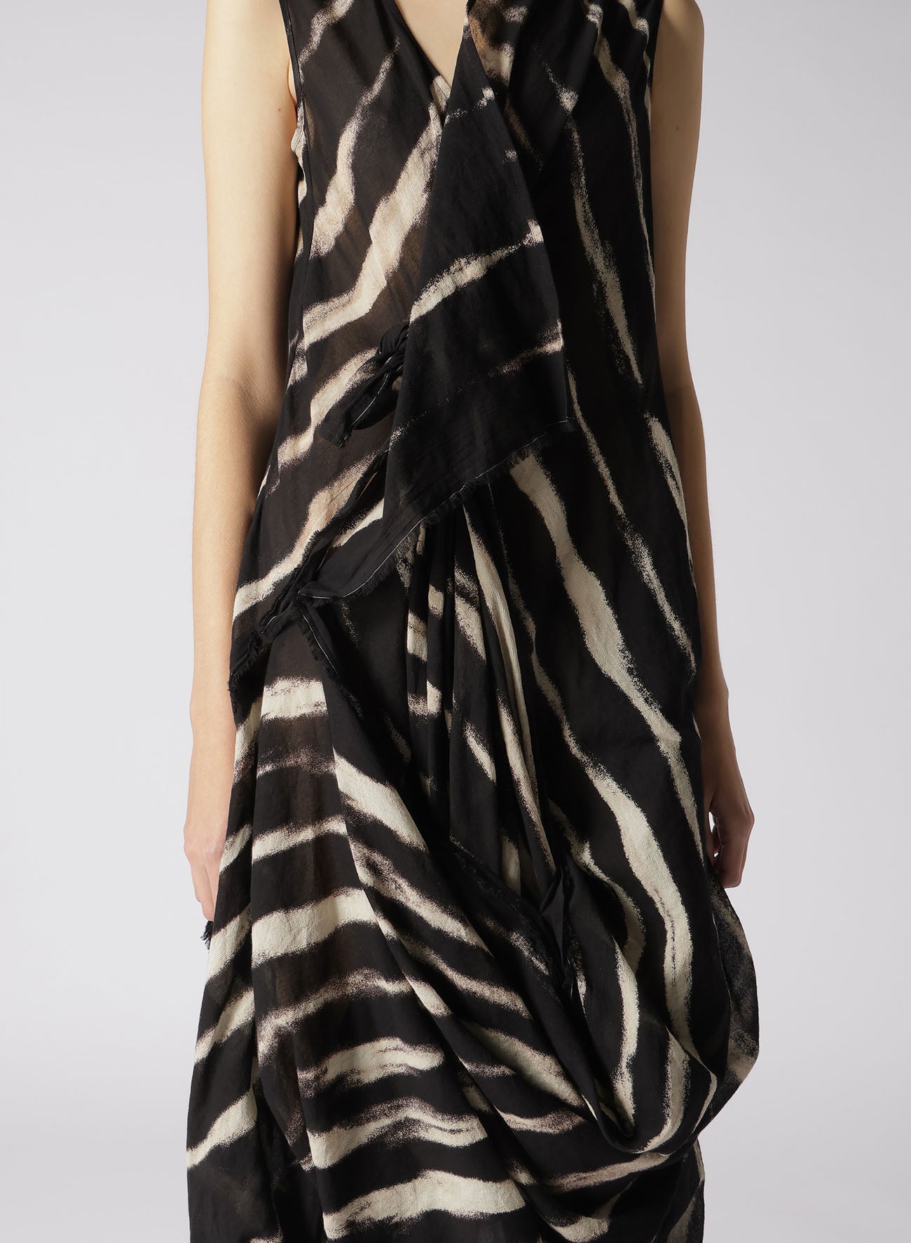 BLEACHED STRIPE DRAPE DARTS DRESS