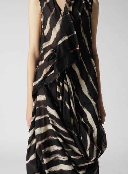 BLEACHED STRIPE DRAPE DARTS DRESS