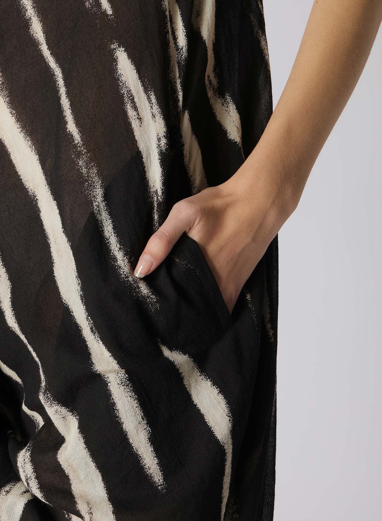 BLEACHED STRIPE DRAPE DARTS DRESS