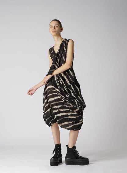 BLEACHED STRIPE DRAPE DARTS DRESS