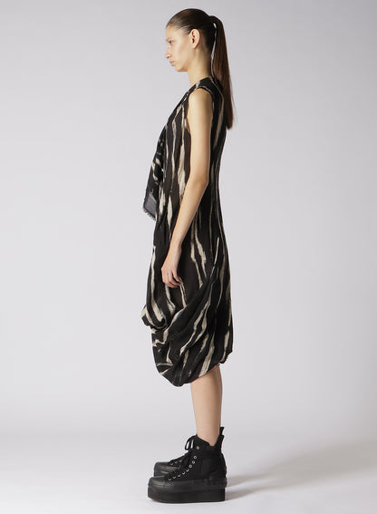 BLEACHED STRIPE DRAPE DARTS DRESS