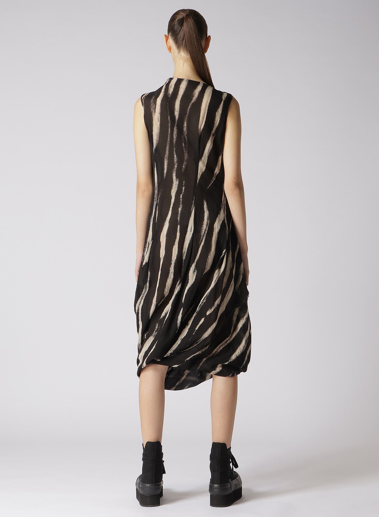 BLEACHED STRIPE DRAPE DARTS DRESS