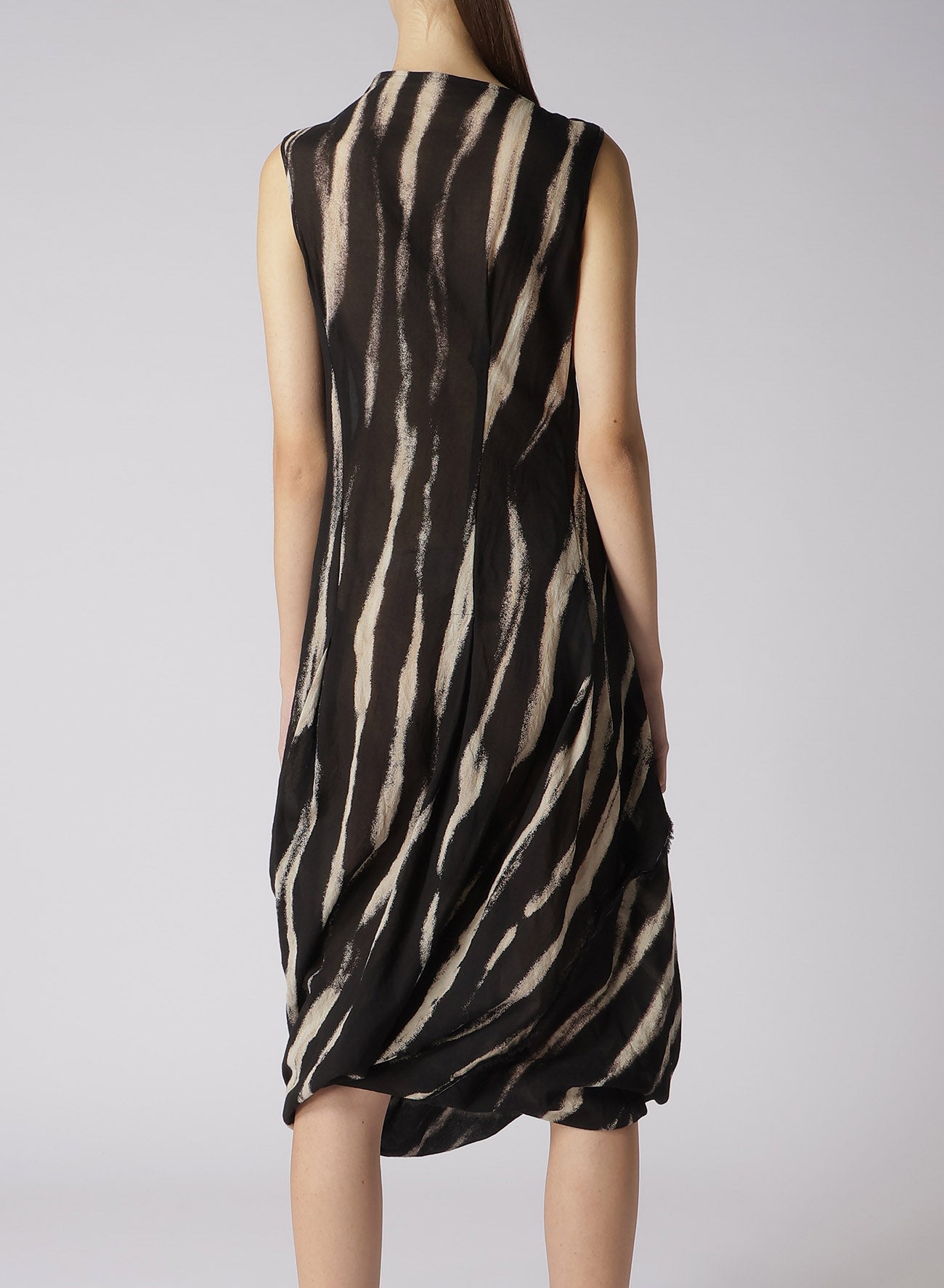 BLEACHED STRIPE DRAPE DARTS DRESS