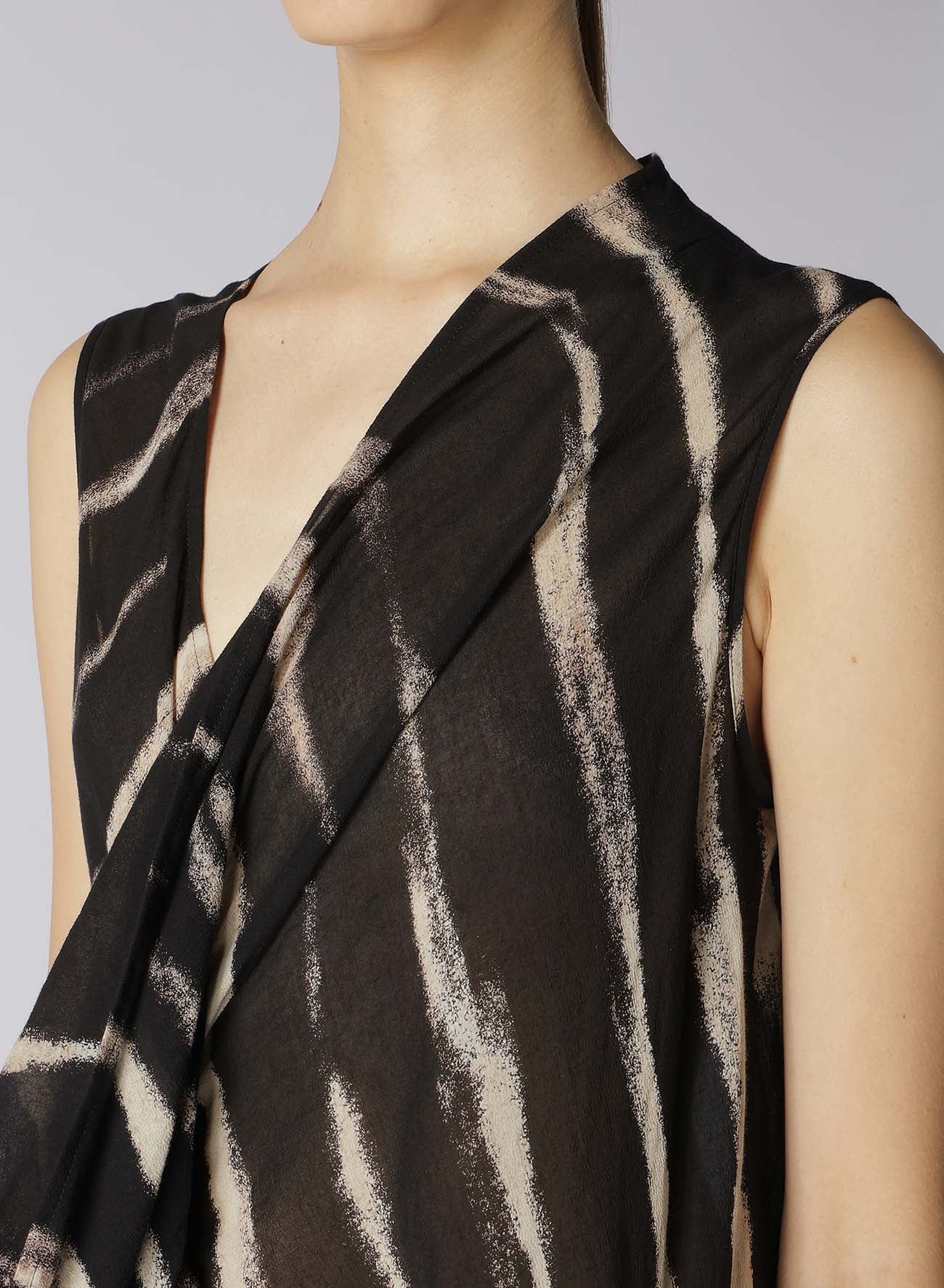 BLEACHED STRIPE DRAPE DARTS DRESS
