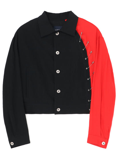 BLACK+RED COMBI  BLOUSON WITH PIN