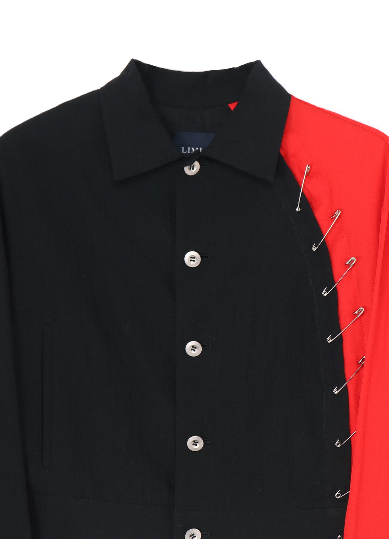 BLACK+RED COMBI  BLOUSON WITH PIN