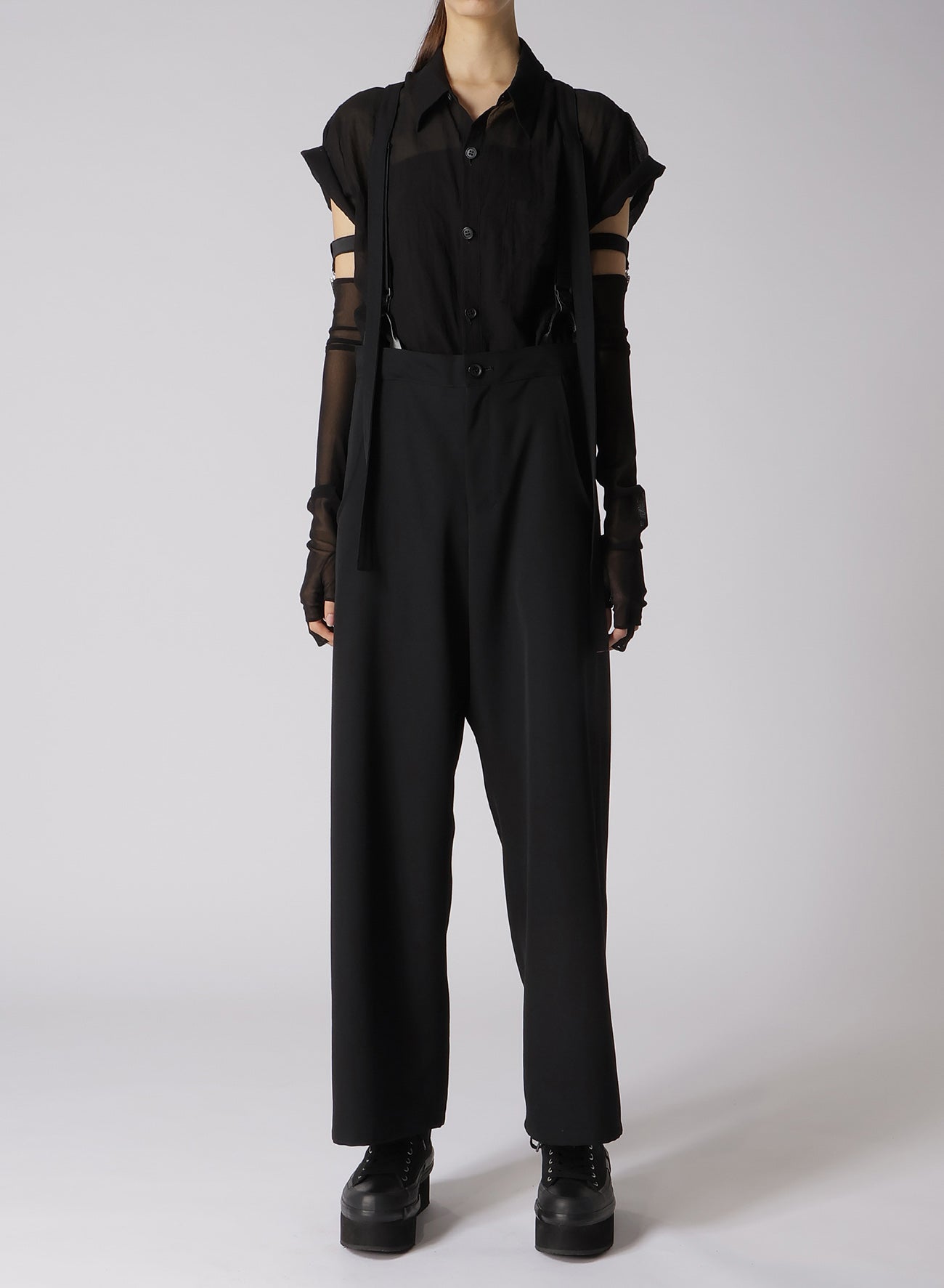 WOOL GABARDINE SUSPENDERS PANTS