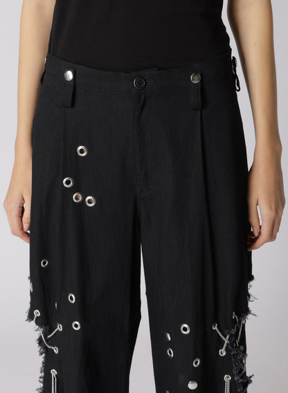 METAL EYELET SLIM DENIM PANTS