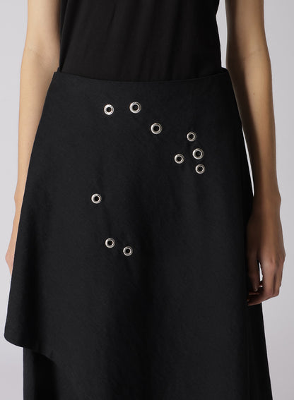 METAL EYELET WRAPPED DENIM SKIRT