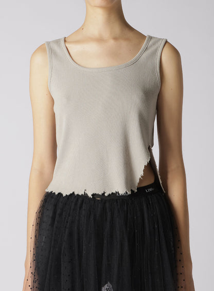 COTTON RAYON RIB TANK WITH DAMAGED HEM