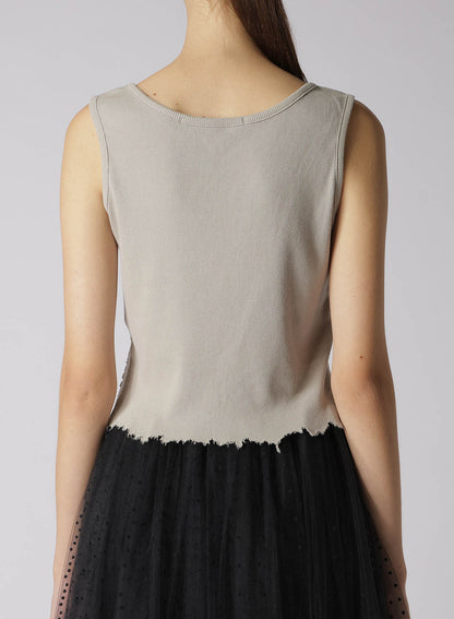 COTTON RAYON RIB TANK WITH DAMAGED HEM