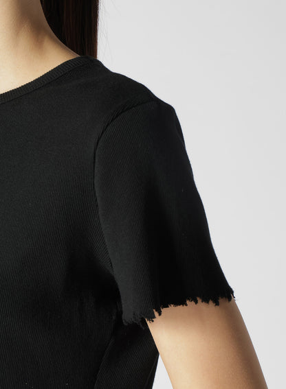 COTTON RAYON RIB T-SHIRT WITH DAMAGED HEM