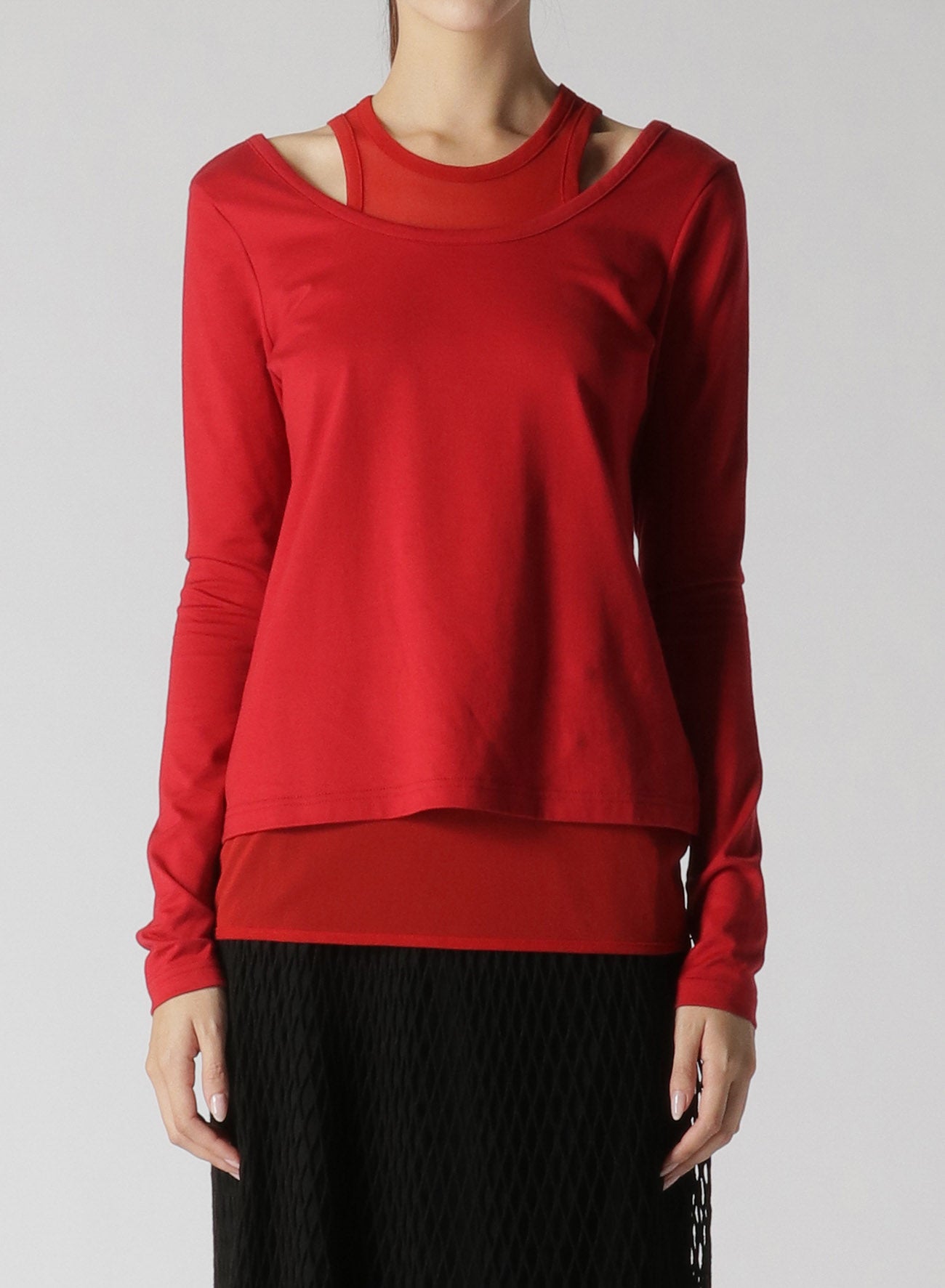 60/2 COTTON JERSEY LAYERED LONG T-SHIRT WITH TULLE