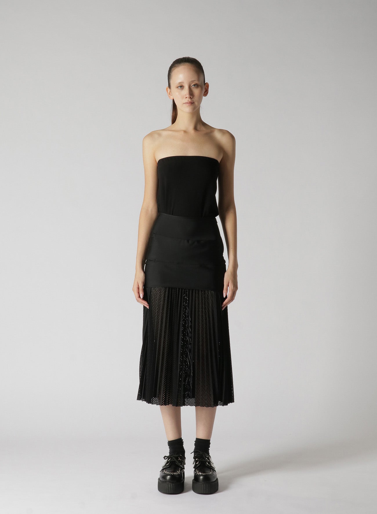 NYLON POLYURETHANE TRICOT MESH PLEATED SKIRT