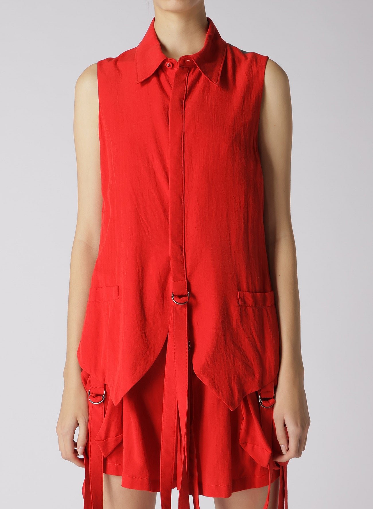 SOFT BROAD COTTON HANGING STRAP COLLAR VEST