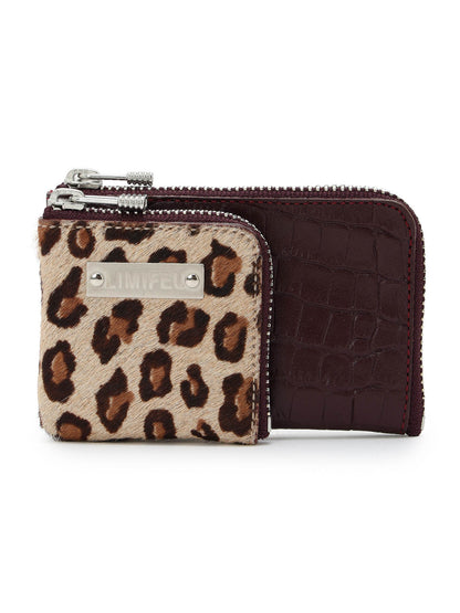 CROCO EMBOSSED LEATHER + HAIRCALF  W SMALL WALLET