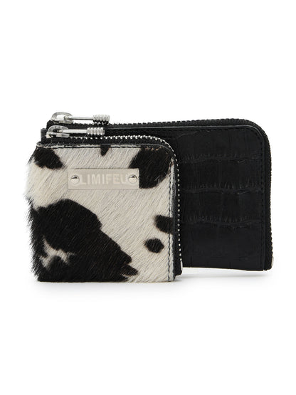 CROCO EMBOSSED LEATHER + HAIRCALF  W SMALL WALLET
