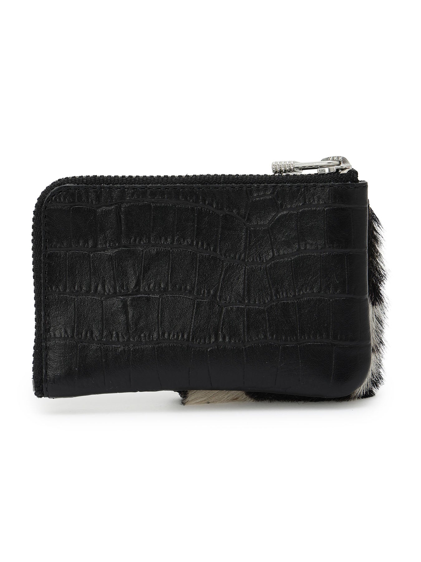 CROCO EMBOSSED LEATHER + HAIRCALF  W SMALL WALLET