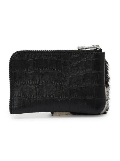 CROCO EMBOSSED LEATHER + HAIRCALF  W SMALL WALLET
