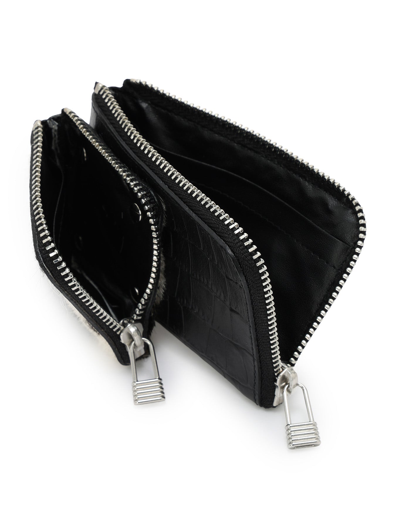 CROCO EMBOSSED LEATHER + HAIRCALF  W SMALL WALLET