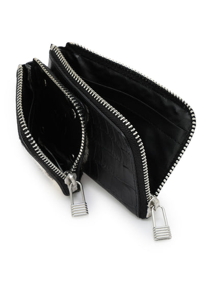 CROCO EMBOSSED LEATHER + HAIRCALF  W SMALL WALLET