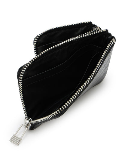 CROCO EMBOSSED LEATHER + HAIRCALF  W SMALL WALLET