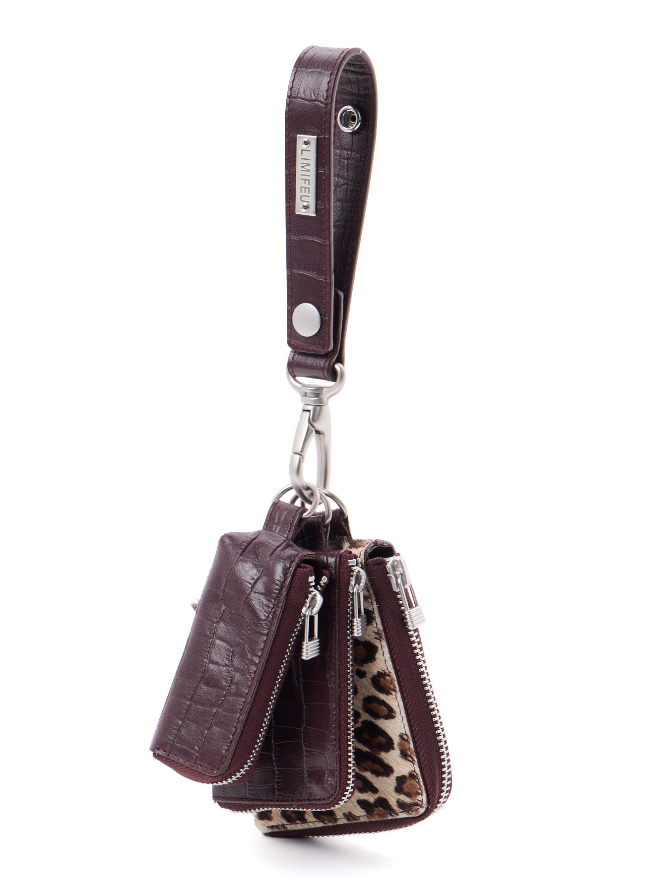 CROCO EMBOSSED LEATHER + HAIRCALF  3LAYERS POUCH