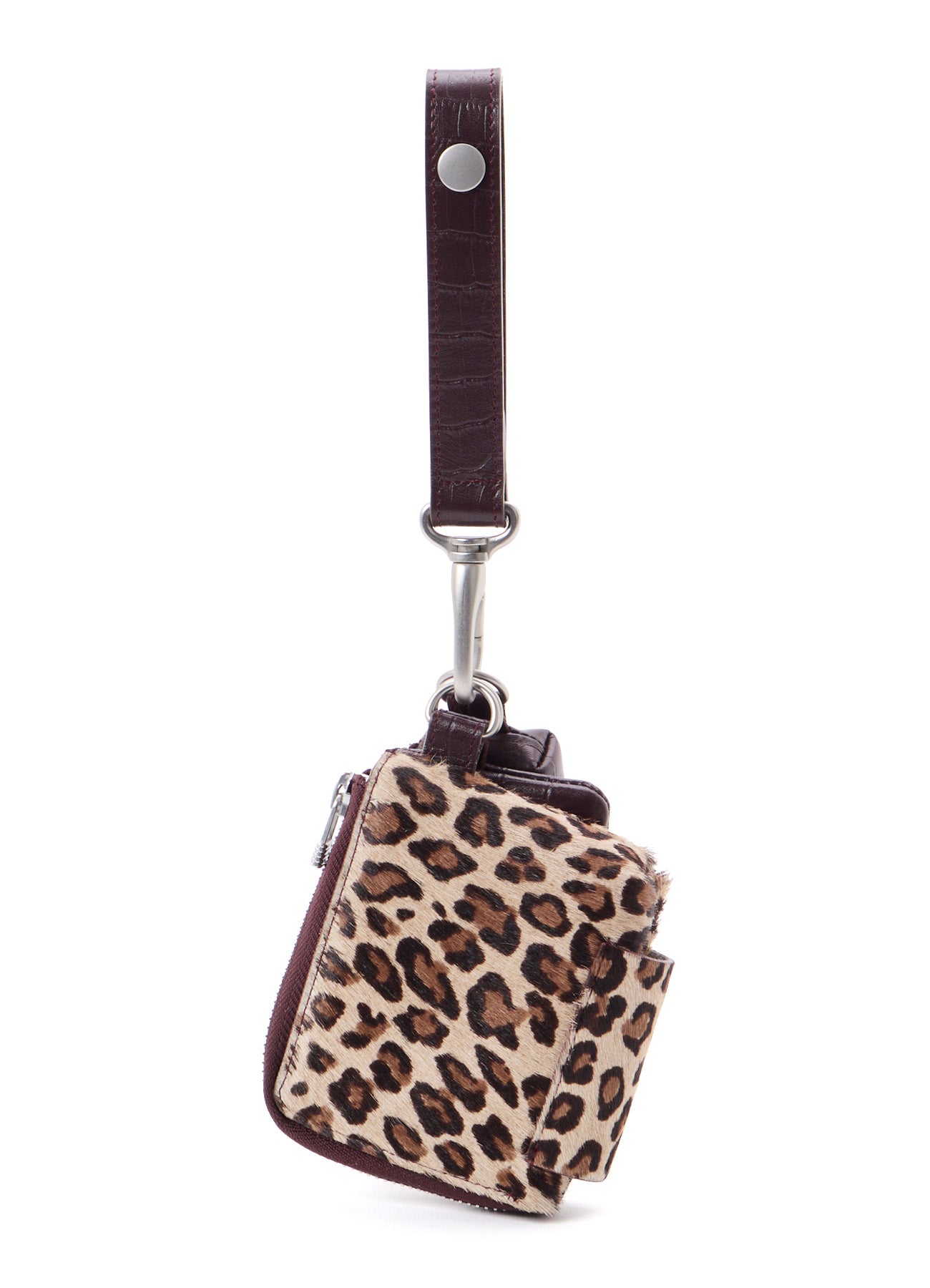 CROCO EMBOSSED LEATHER + HAIRCALF  3LAYERS POUCH