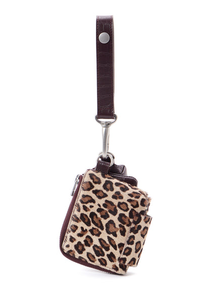 CROCO EMBOSSED LEATHER + HAIRCALF  3LAYERS POUCH