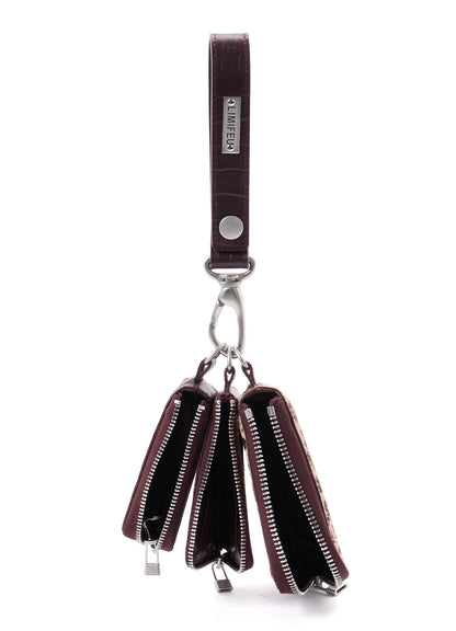 CROCO EMBOSSED LEATHER + HAIRCALF  3LAYERS POUCH