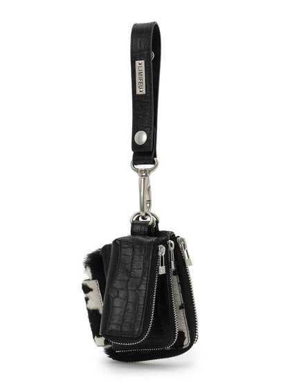CROCO EMBOSSED LEATHER + HAIRCALF  3LAYERS POUCH