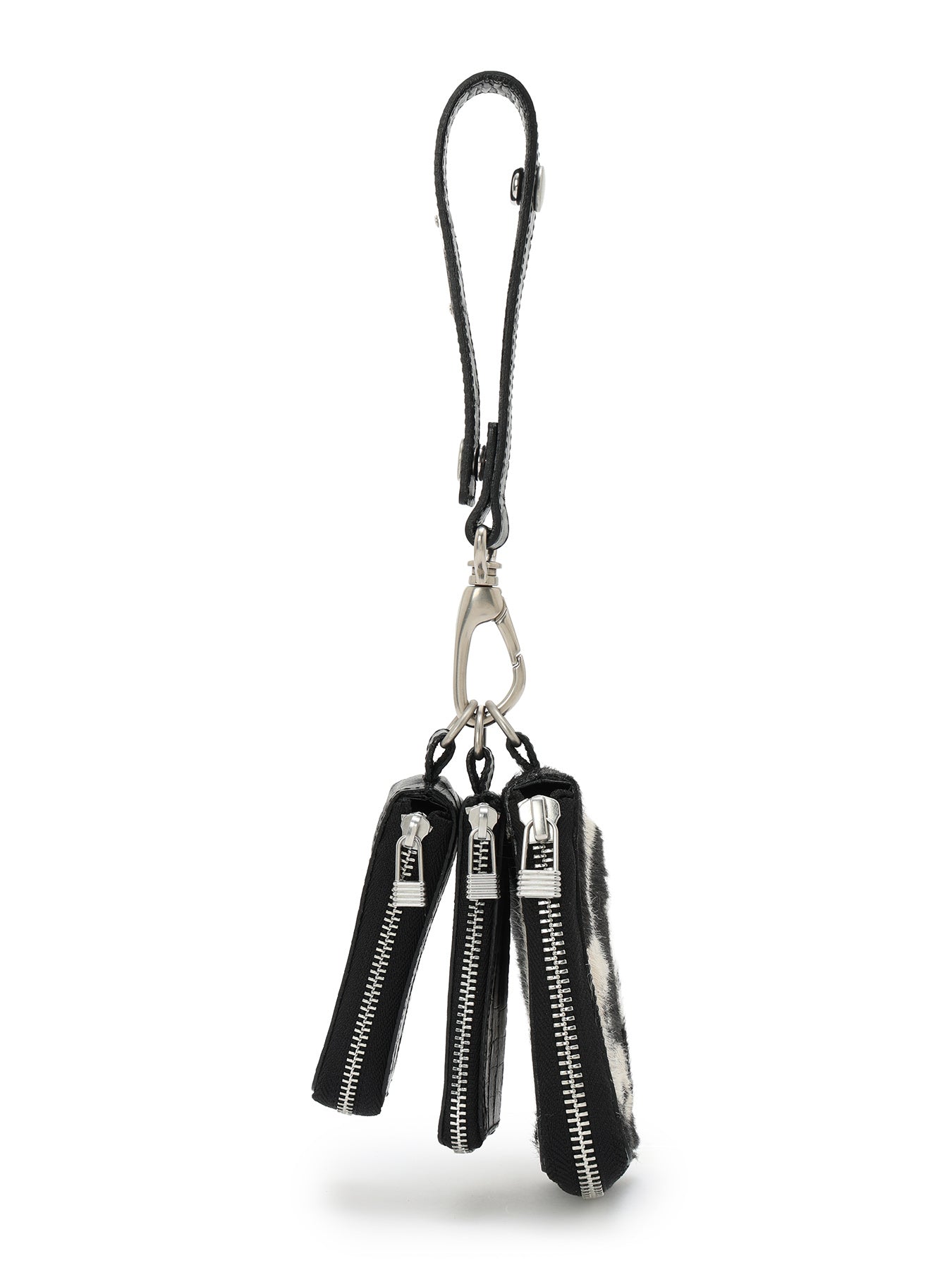 CROCO EMBOSSED LEATHER + HAIRCALF  3LAYERS POUCH