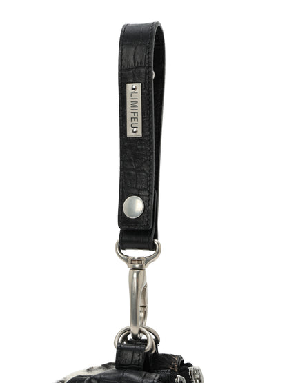 CROCO EMBOSSED LEATHER + HAIRCALF  3LAYERS POUCH
