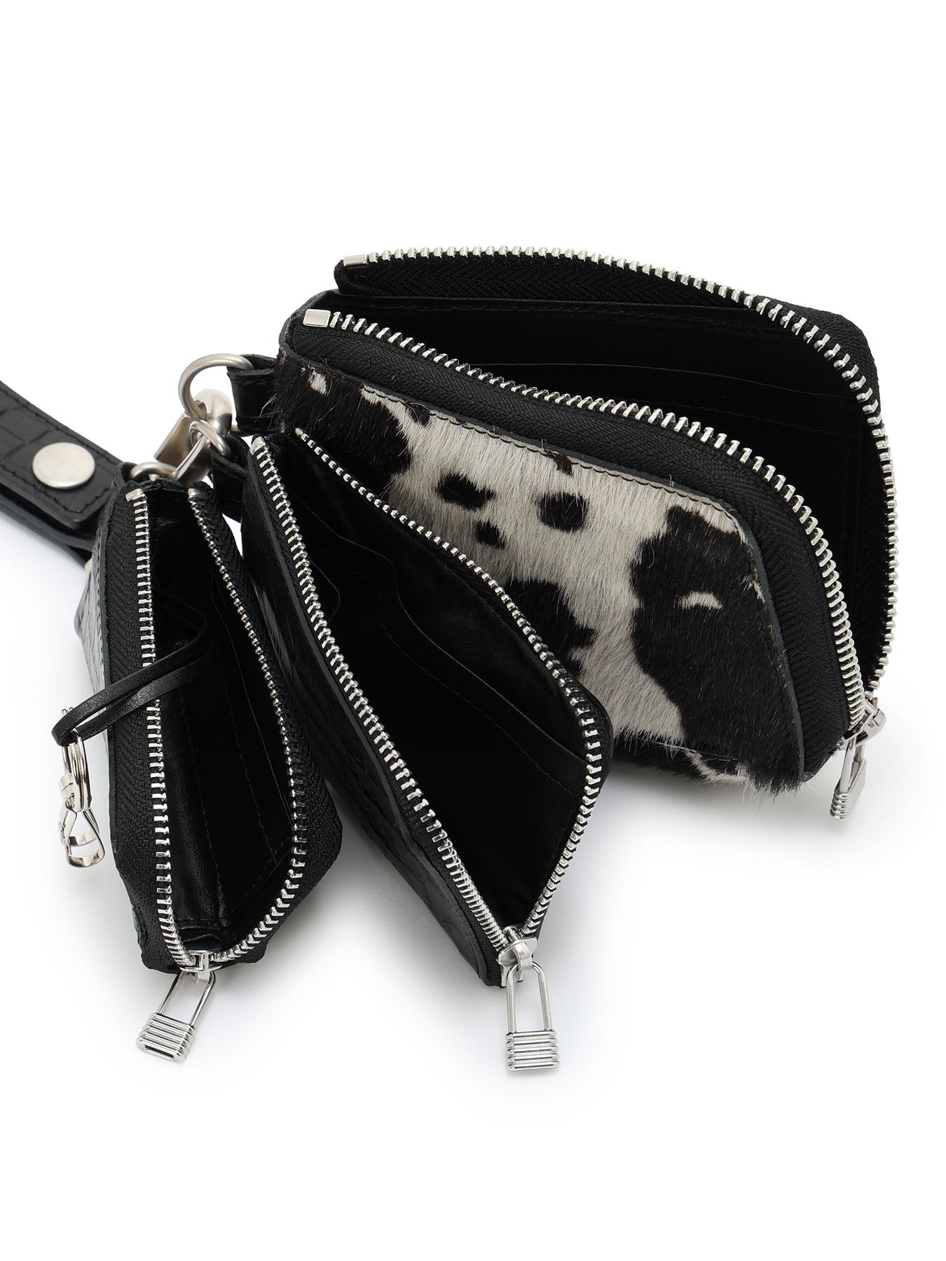 CROCO EMBOSSED LEATHER + HAIRCALF  3LAYERS POUCH