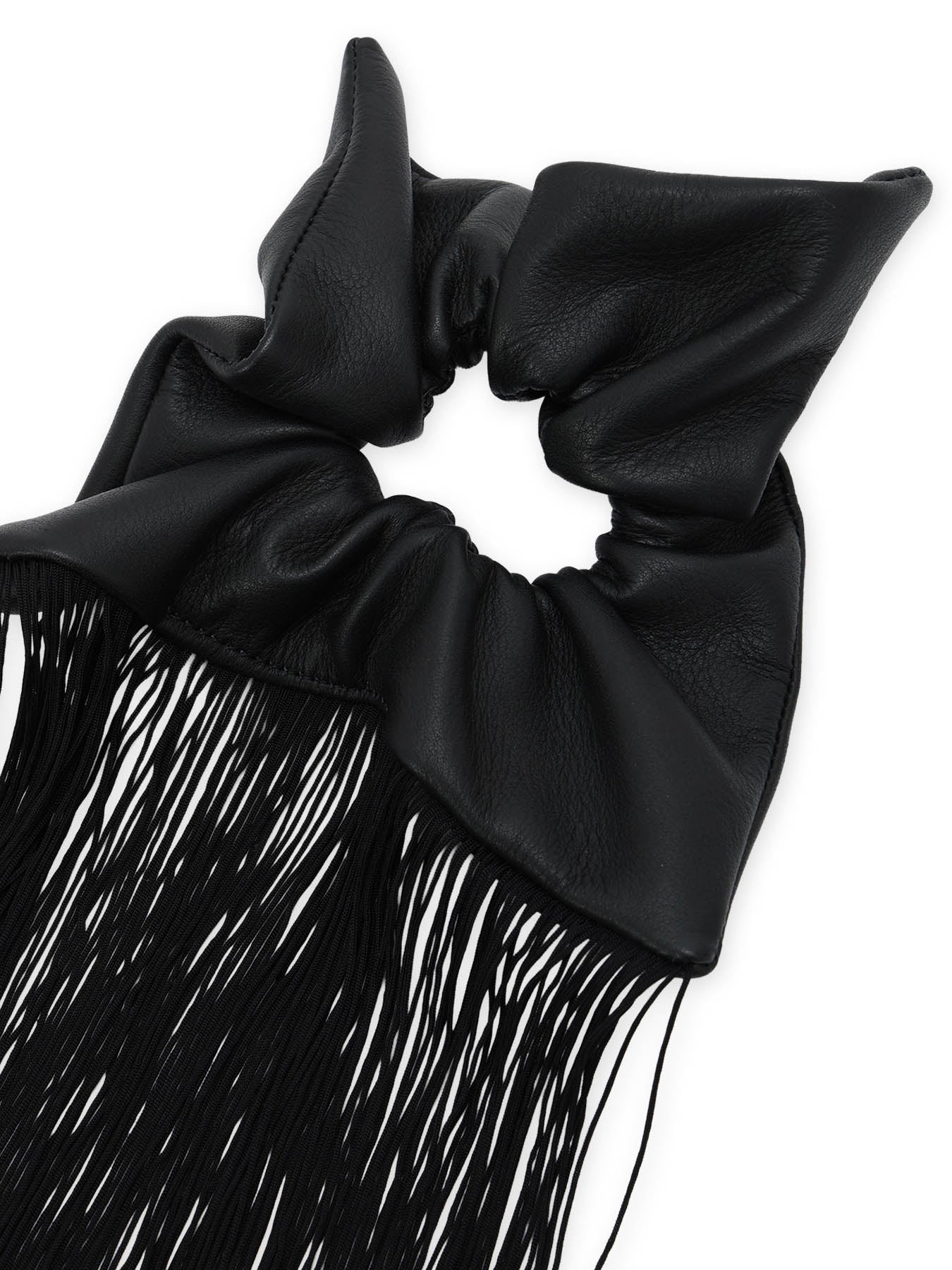 MOIST TANNED KIP LEATHER FRINGE SCRUNCHIE