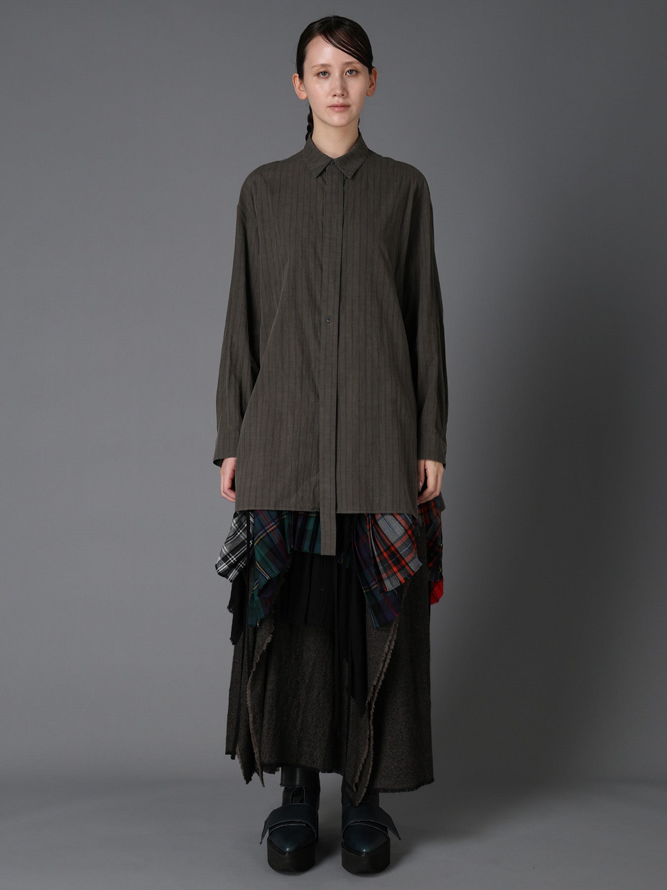 INK DYED STRIPE FRONT TAPE DETAIL BLOUSE