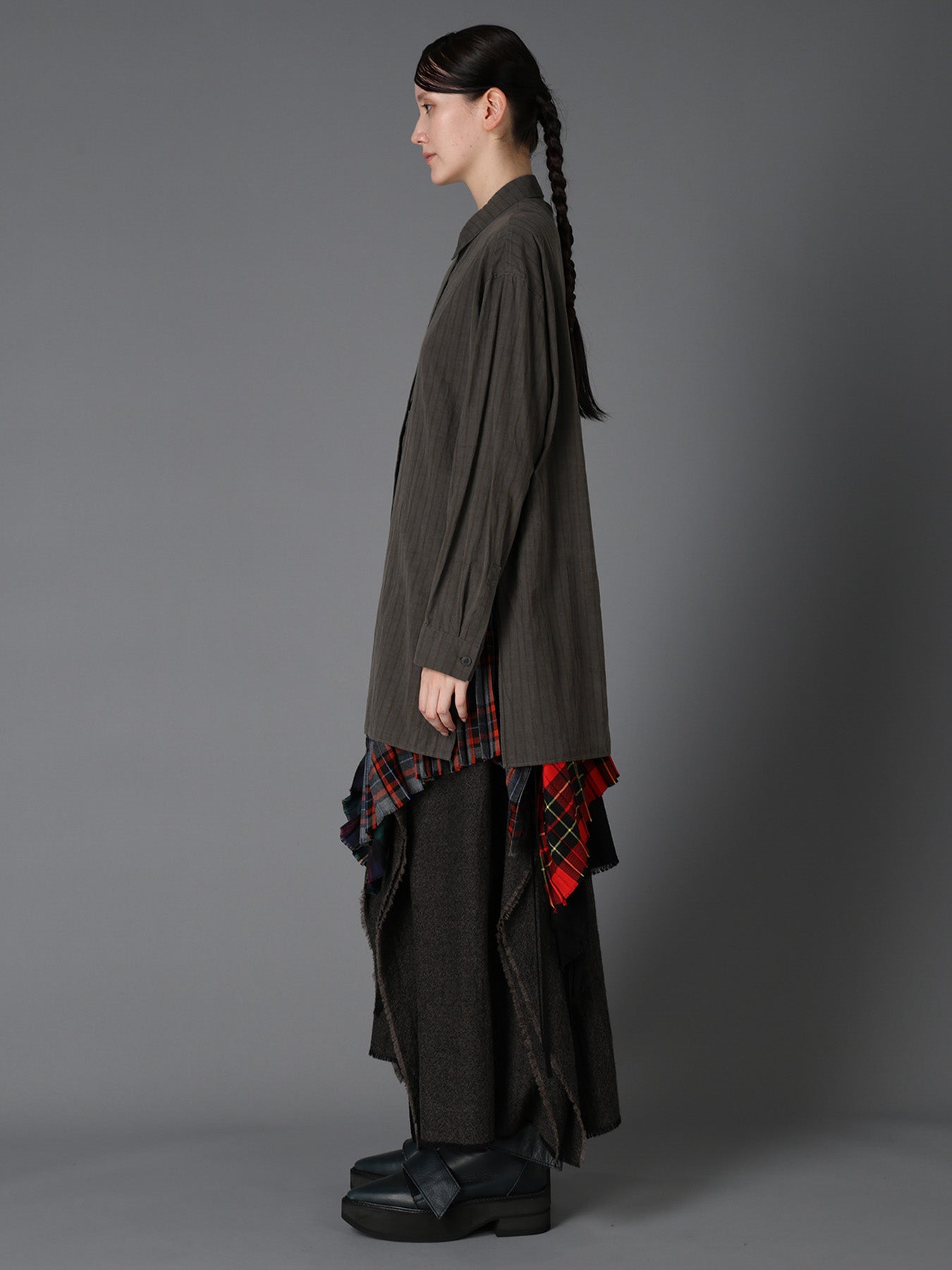 INK DYED STRIPE FRONT TAPE DETAIL BLOUSE