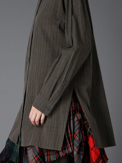 INK DYED STRIPE FRONT TAPE DETAIL BLOUSE